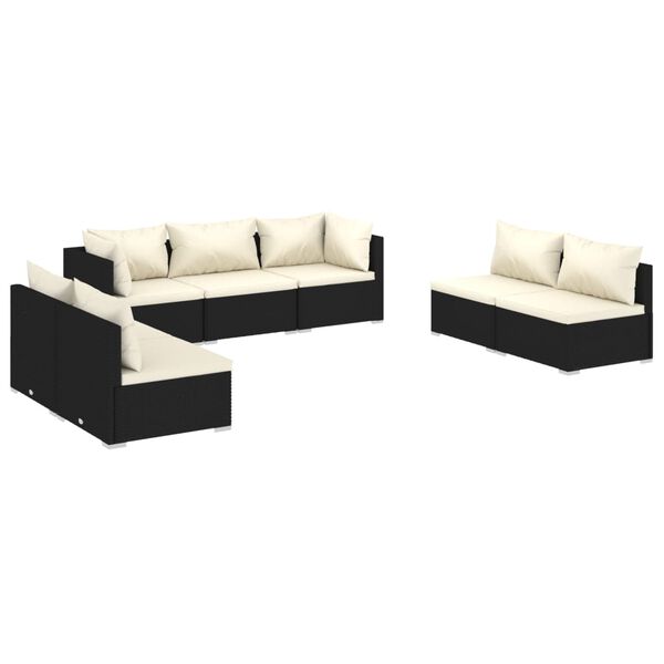 vidaXL Set Salotto da Giardino 7 pz con Cuscini in Polyrattan Nero