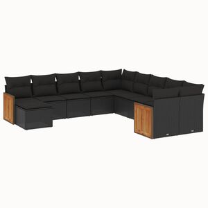 vidaXL Set Divani da Giardino 11 pz con Cuscini in Polyrattan Nero
