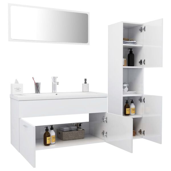 vidaXL Set Mobili da Bagno Bianco Lucido in Legno Multistrato