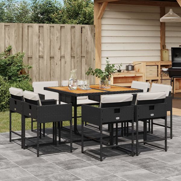 vidaXL Set da Pranzo da Giardino 9 pz con Cuscini Nero in Polyrattan