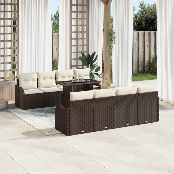 vidaXL Set Divano da Giardino con cuscino 7 pcs Marrone Poly Rattan