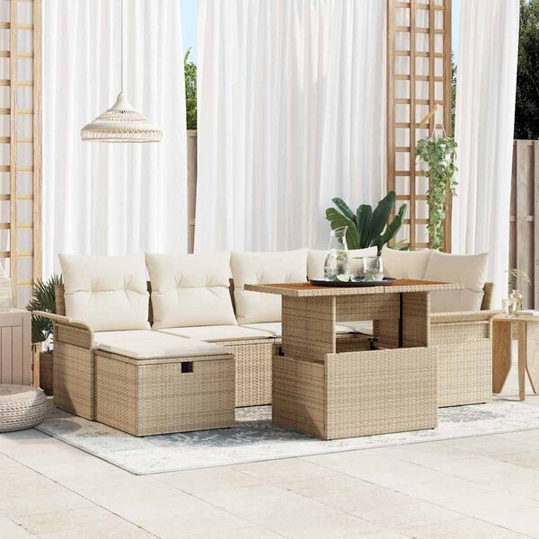vidaXL Set Divano da Giardino con cuscino 7 pcs Beige Poly Rattan