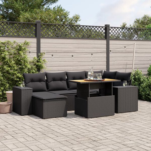 vidaXL Set Divani da Giardino con Cuscini 7pz Nero Polyrattan