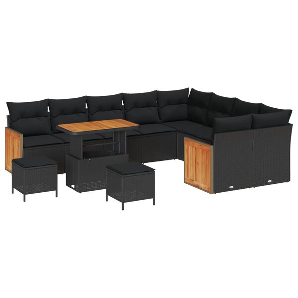 vidaXL Set Divano da Giardino 12 pcs Nero polyrattan