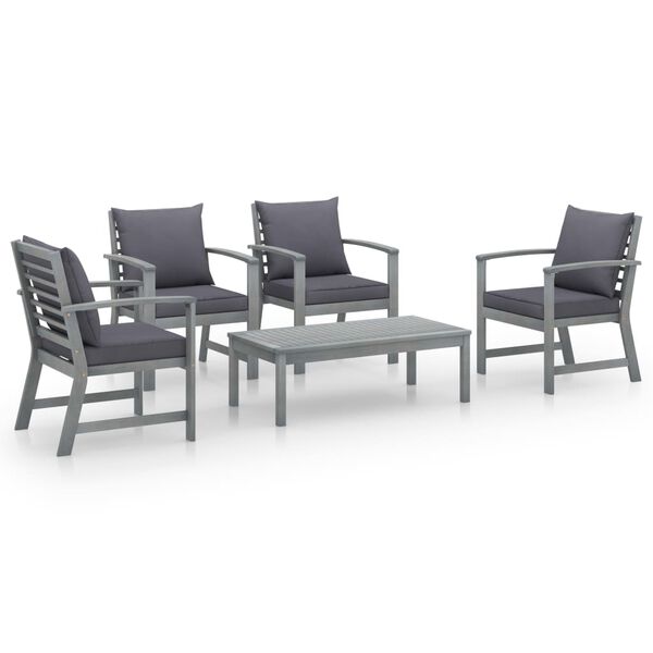 vidaXL Set Divani da Giardino 5 pz con Cuscini in Legno Acacia Grigio