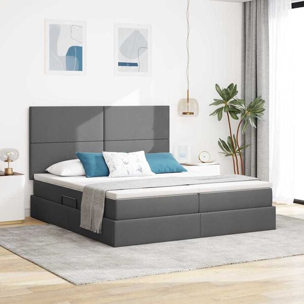 vidaXL Letto con Contenitore Grigio scuro 200 x 200 cm Pelle Sintetica
