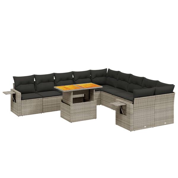 vidaXL Set Divani da Giardino 11 pz con Cuscini in Polyrattan Grigio
