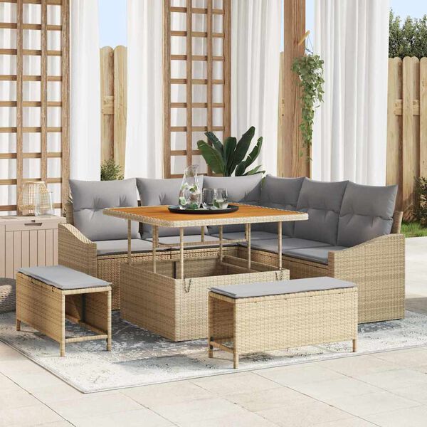 vidaXL Set Divano da Giardino con cuscino 8 pcs Beige e Grigio Chiaro