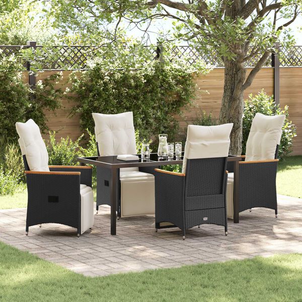 vidaXL Set da Pranzo per Giardino con cuscino 5 pcs Nero polyrattan