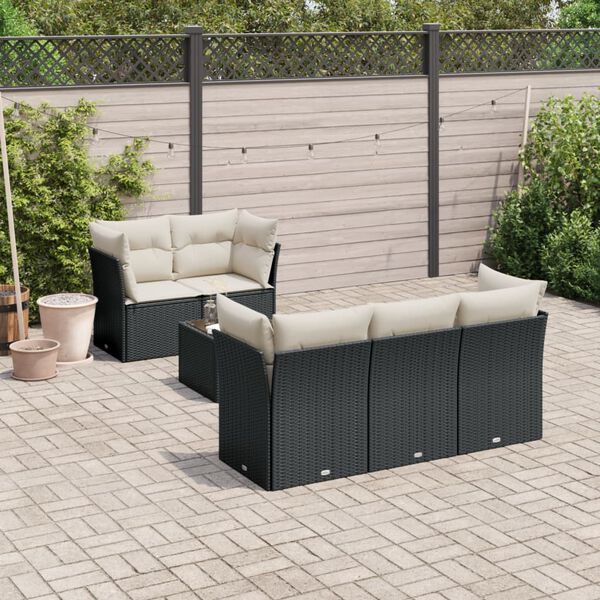 vidaXL Set Divano da Giardino 6 pz con Cuscini Nero in Polyrattan