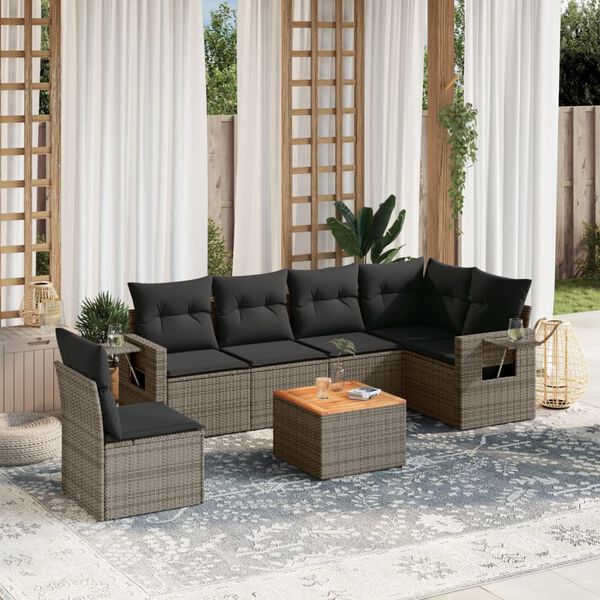 vidaXL Set Divani da Giardino 7 pz con Cuscini Grigio in Polyrattan