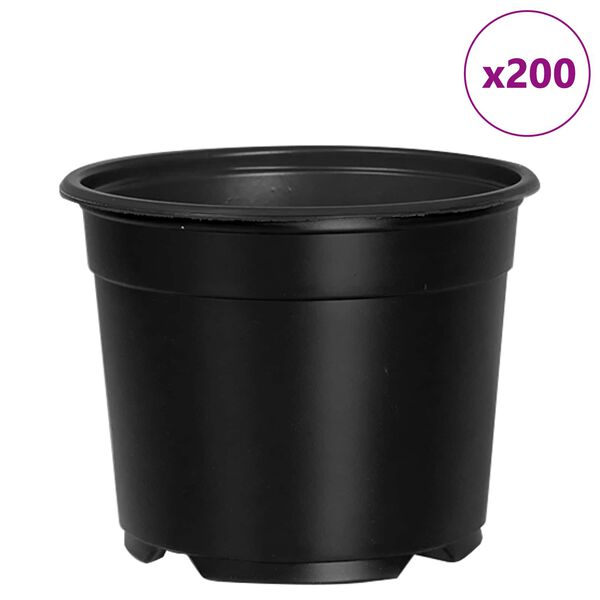 vidaXL Vaso per Fiori 200 pcs Nero &Oslash; 15 x 12.5 cm Plastica