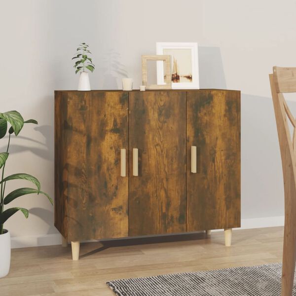 vidaXL Credenza Rovere Fumo 90x34x80 cm in Legno Multistrato
