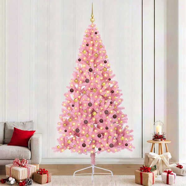 vidaXL Albero di Natale artificiale con luci integrate Rosa 240 cm PVC