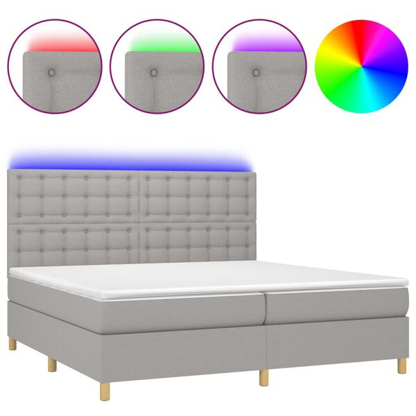 vidaXL Letto a Molle Materasso e LED Grigio Chiaro 200x200 cm Tessuto