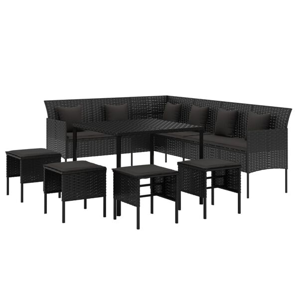 vidaXL Set da Pranzo da Giardino 6 pz con Cuscini Nero in Polyrattan