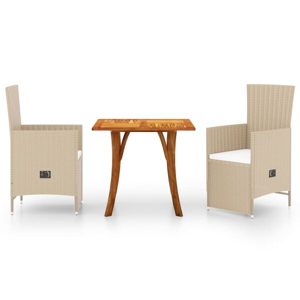 vidaXL Set Mobili da Pranzo per Giardino 3 pz Beige