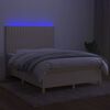 vidaXL Letto a Molle con Materasso e LED Crema 140x200 cm in Tessuto
