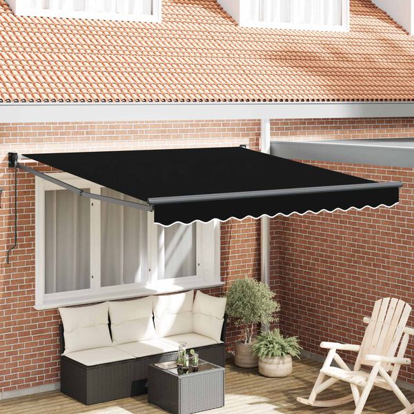 vidaXL Tenda Retrattile Nero 350 x 250 cm Poliestere e Alluminio