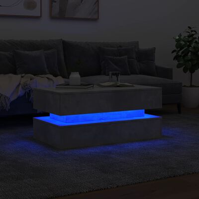 vidaXL Tavolino da Soggiorno con Luci LED Grigio Cemento 90x50x40 cm