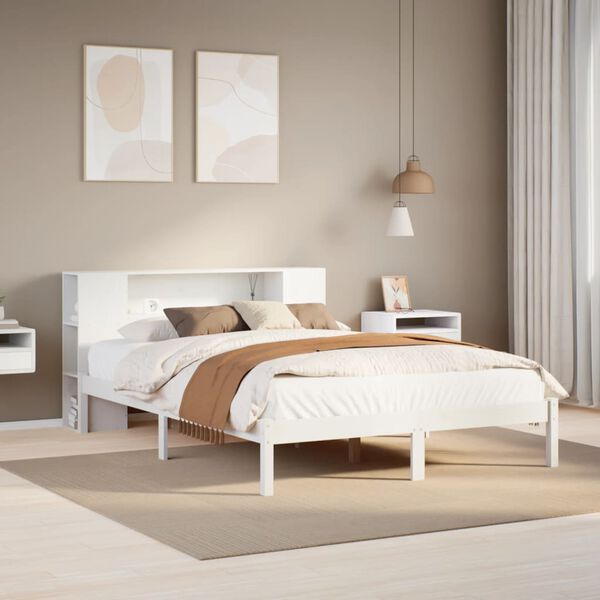 vidaXL Letto Libreria senza Materasso Bianco 135x190 cm Legno di Pino