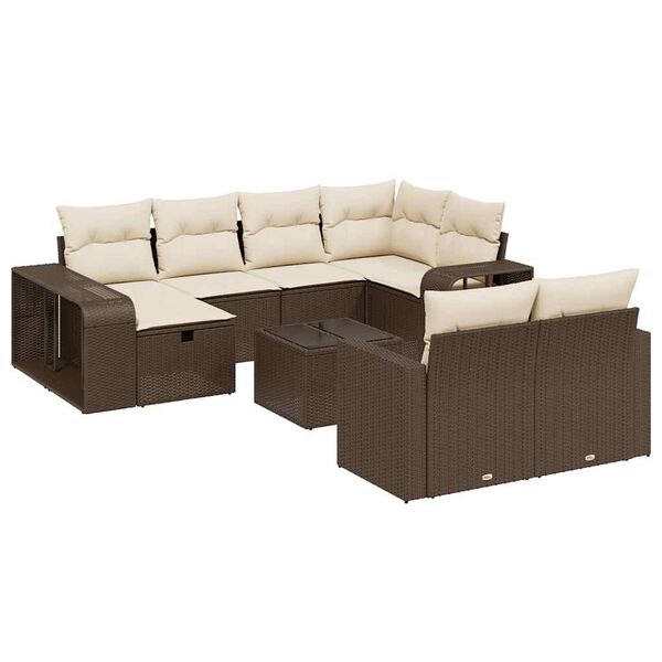 vidaXL Set Divani da Giardino 11 pz con Cuscini Polyrattan Marrone
