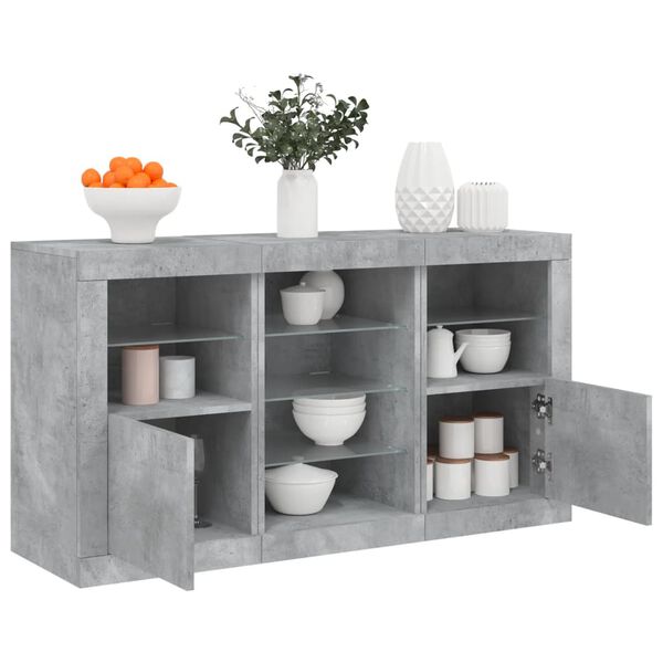 vidaXL Credenza con Luci LED Grigio Cemento 123x37x67 cm