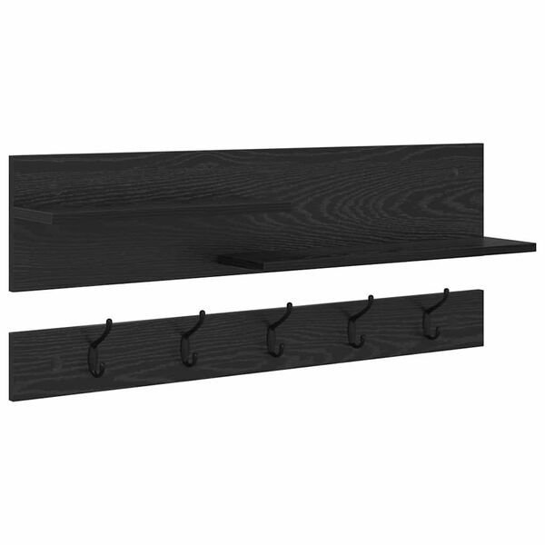 vidaXL Appendiabiti a muro con lo scaffale Rovere Nero 90 x 15 x 36 cm