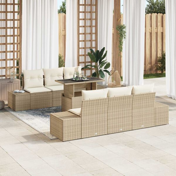 vidaXL Set di divani con cuscino 7 pcs Beige e Crema polyrattan