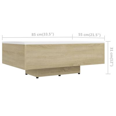 vidaXL Tavolino Bianco e Rovere Sonoma 85x55x31 cm Legno Multistrato