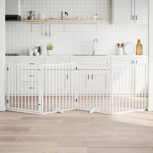 vidaXL Cancelletto per cani con porta pieghevole 4 pannelli bianco 320 cm in legno di pioppo