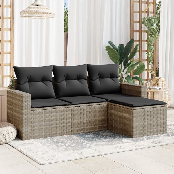 vidaXL Set Divano da Giardino 4pz con Cuscini Grigio Chiaro Polyrattan