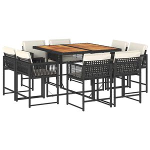 vidaXL Set da Pranzo da Giardino 9 pz con Cuscini Nero in Polyrattan