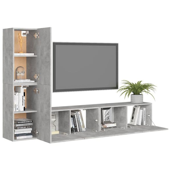 vidaXL Set di Mobili Porta TV 4 pz Grigio Cemento in Legno Multistrato