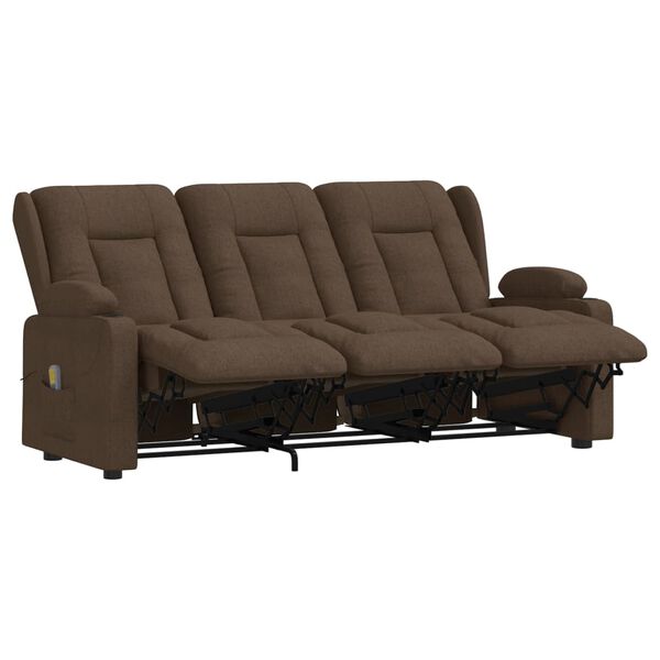 vidaXL Divano Massaggio a 3 Posti con Portabicchieri Marrone