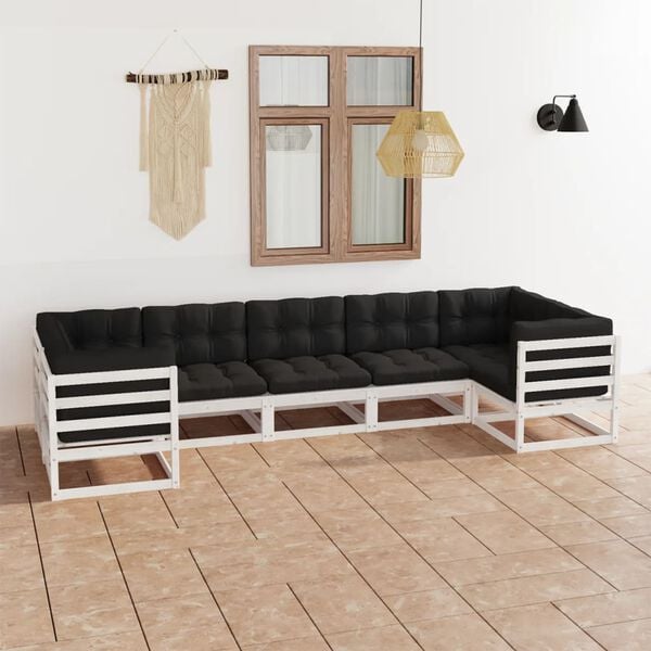 vidaXL Set Salotto Giardino 7pz con Cuscini Bianco Legno Massello Pino