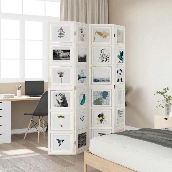 vidaXL Divisorio Ambienti 4Pannelli Bianco Legno Massello di Paulownia