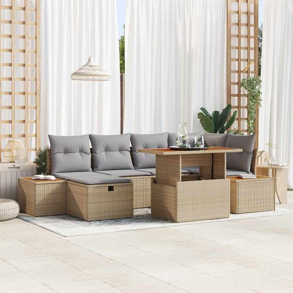 vidaXL Set Divano da Giardino 7 pcs Beige polyrattan