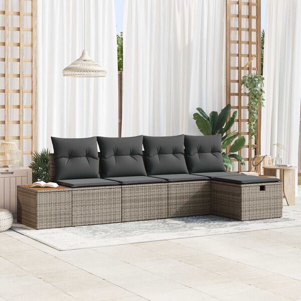 vidaXL Set Divano da Giardino con cuscino 5 pcs Grigio polyrattan