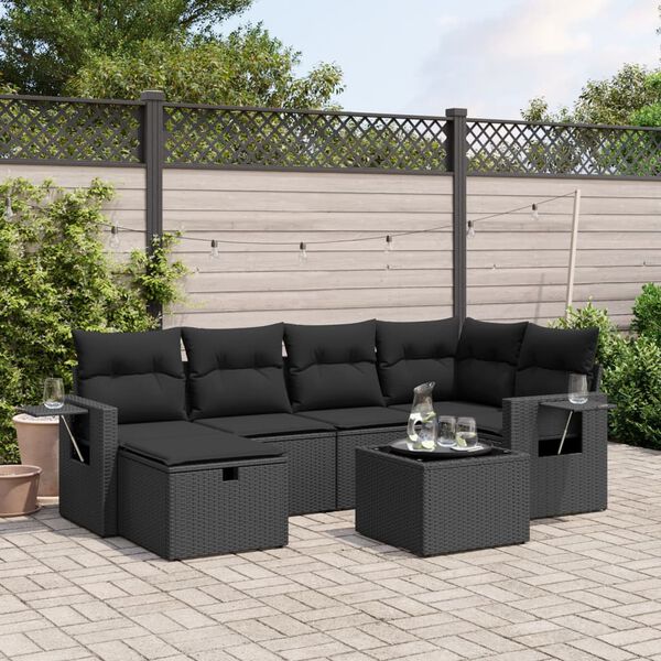 vidaXL Set Divano da Giardino 6 pz con Cuscini Nero in Polyrattan