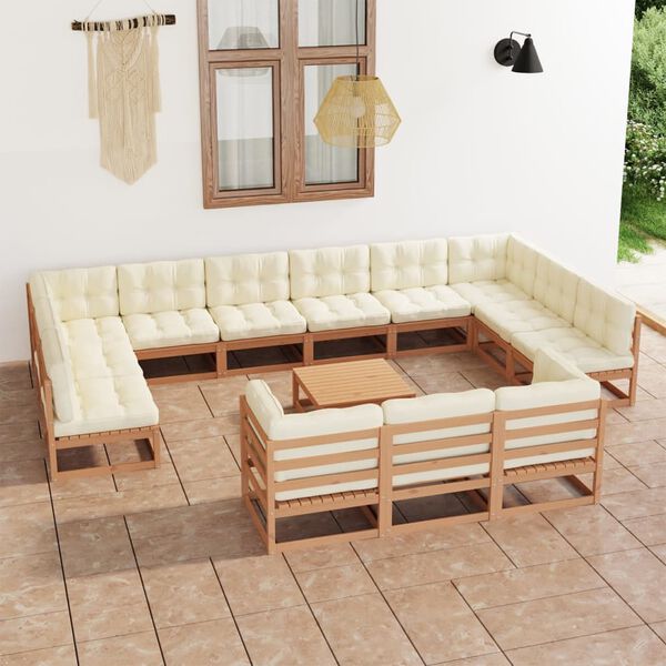 vidaXL Set Salotto Giardino e Cuscini 14 pz Legno Massello Pino Ambra
