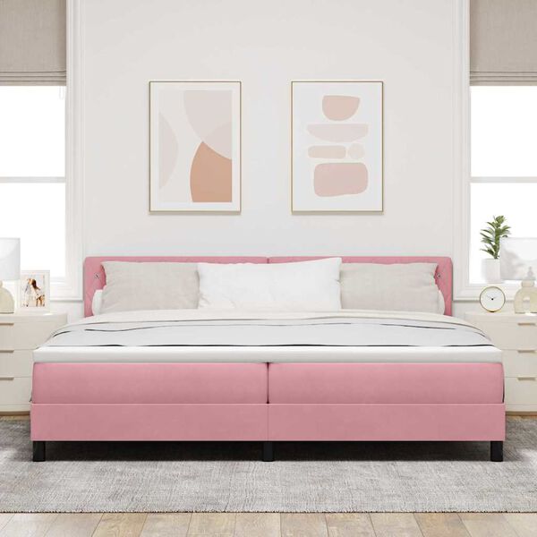vidaXL Letto a Sorgente LED con materasso Rosa 200 x 200 cm Velluto