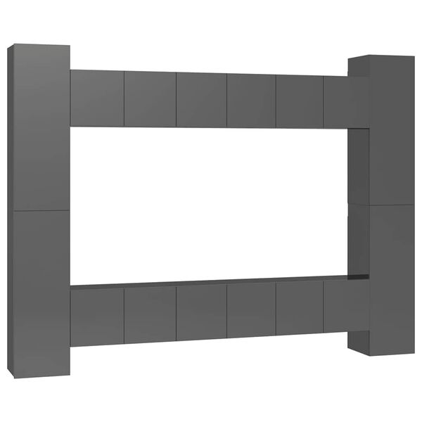 vidaXL Set Mobili TV 10 pz Grigio Lucido in Legno Multistrato