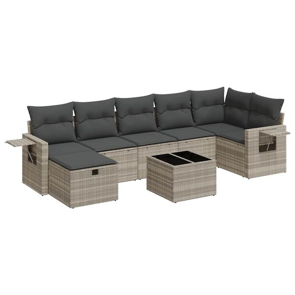 vidaXL Set Divano da Giardino 8pz con Cuscini Grigio Chiaro Polyrattan