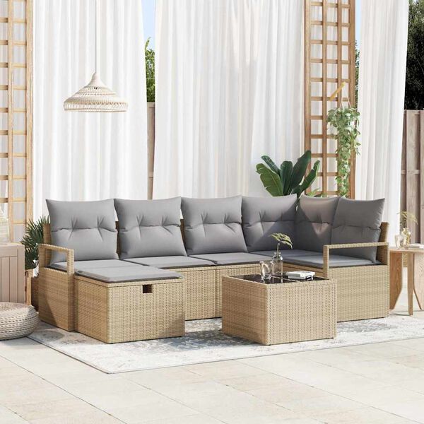 vidaXL Set di divani 7 pcs Beige e Grigio Chiaro polyrattan