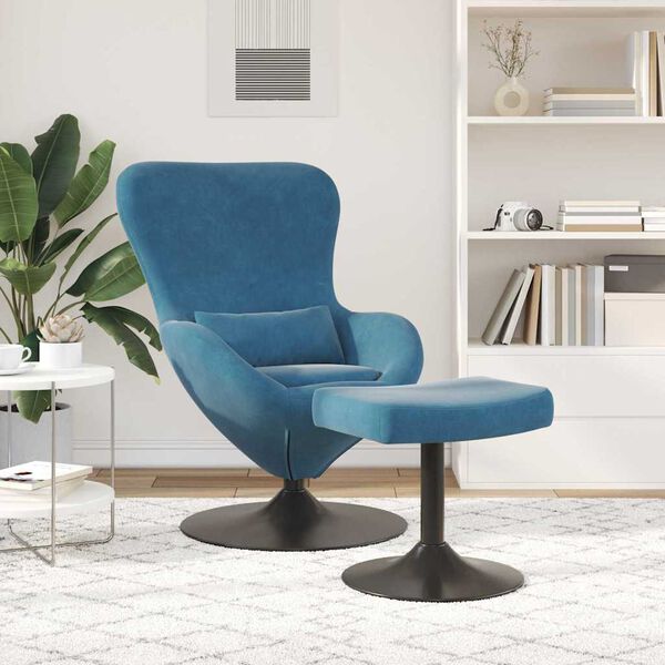 vidaXL Sedia Egg con Pouf with Footstool Blu Velluto