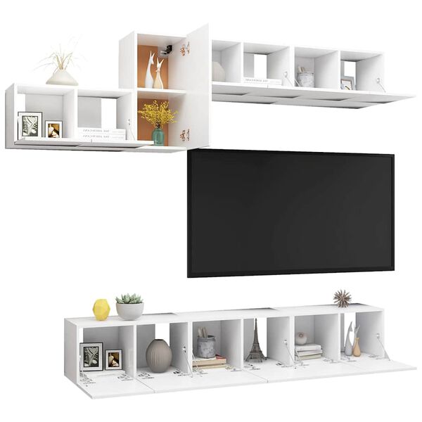 vidaXL Set Mobili Porta TV 7 pz Bianco in Legno Multistrato