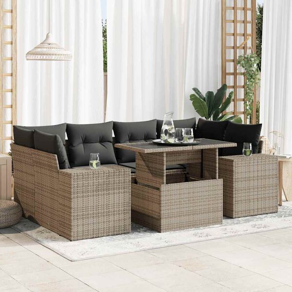 vidaXL Set Divani da Giardino 7 pz con Cuscini Grigio in Polyrattan