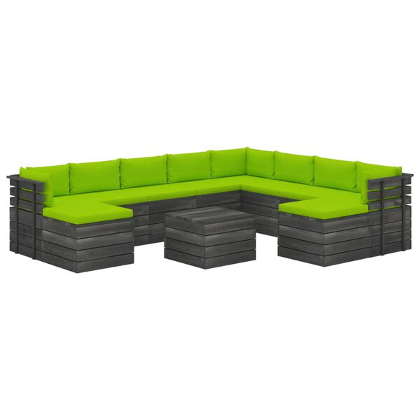 vidaXL Set Divani da Giardino Pallet 11 pz con Cuscini Massello Pino