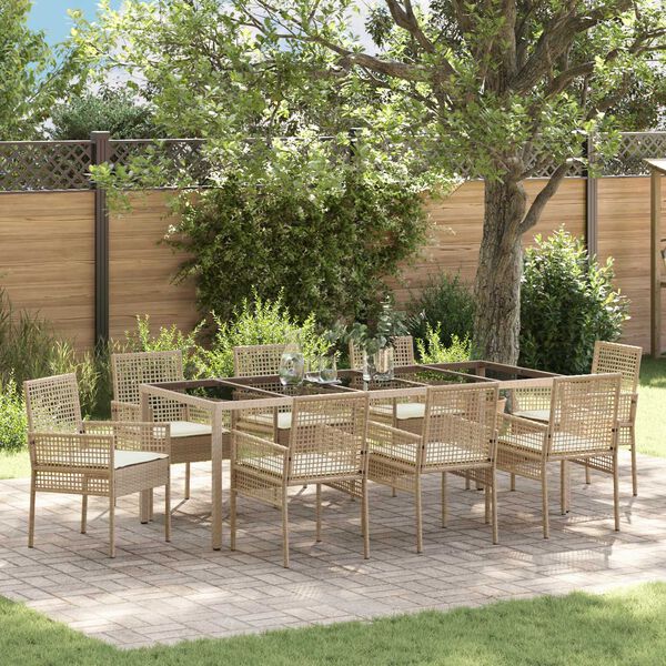 vidaXL Set da Pranzo per Giardino 9 pcs Beige polyrattan